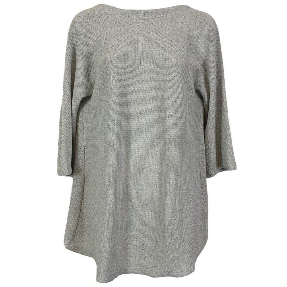 Terra SJ Apparel Womens Light Gray 100% Linen Knit Summer Sweater Lagenlook M